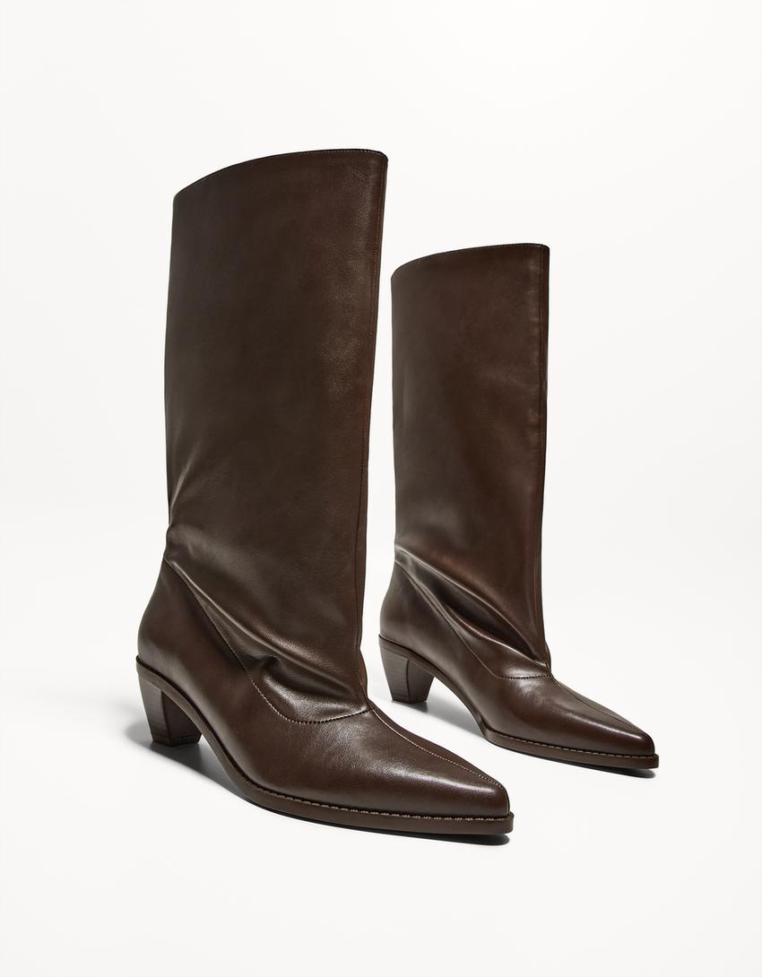 Wide-leg high-heel boots-Brown-4
