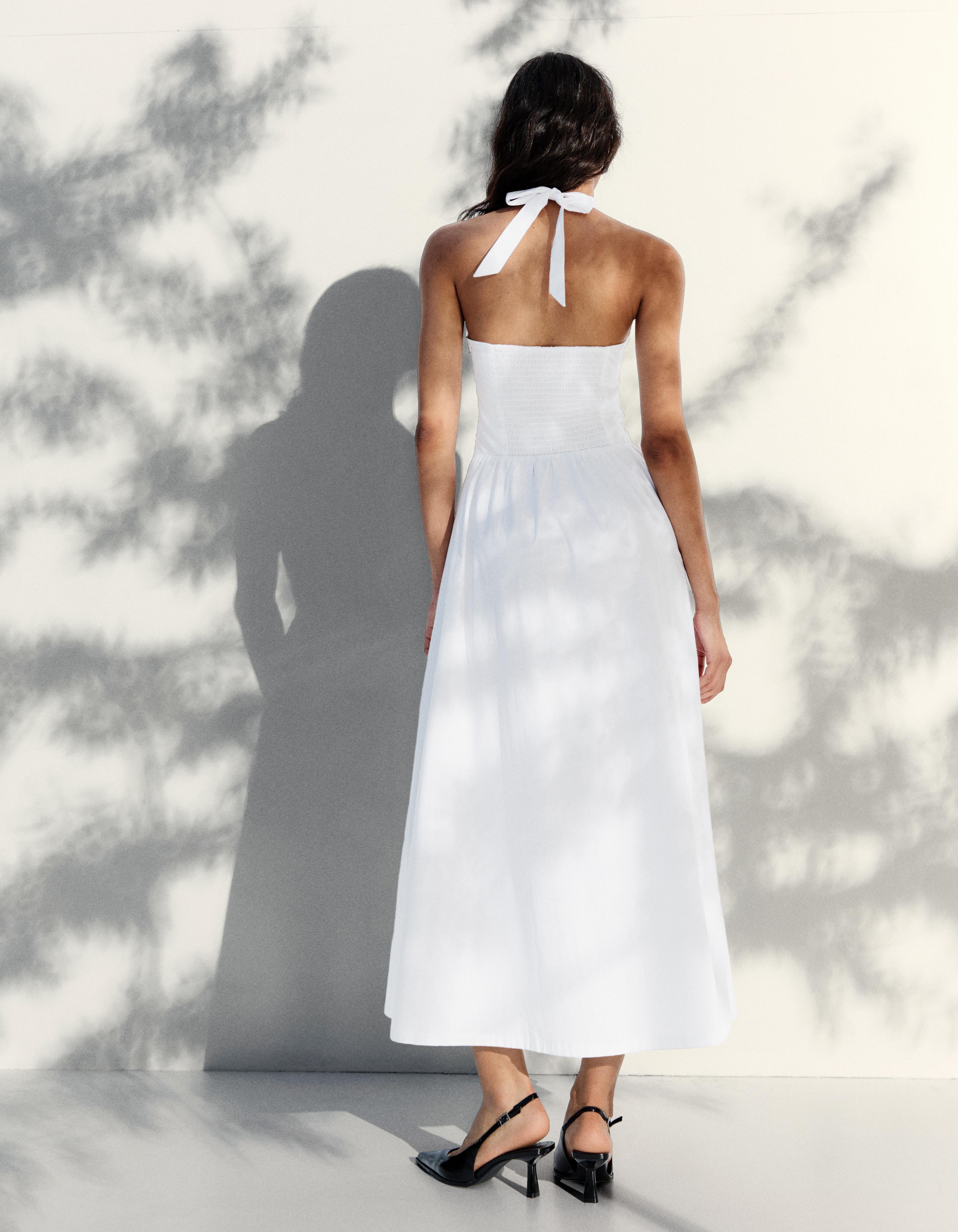 Long halter poplin dress — White