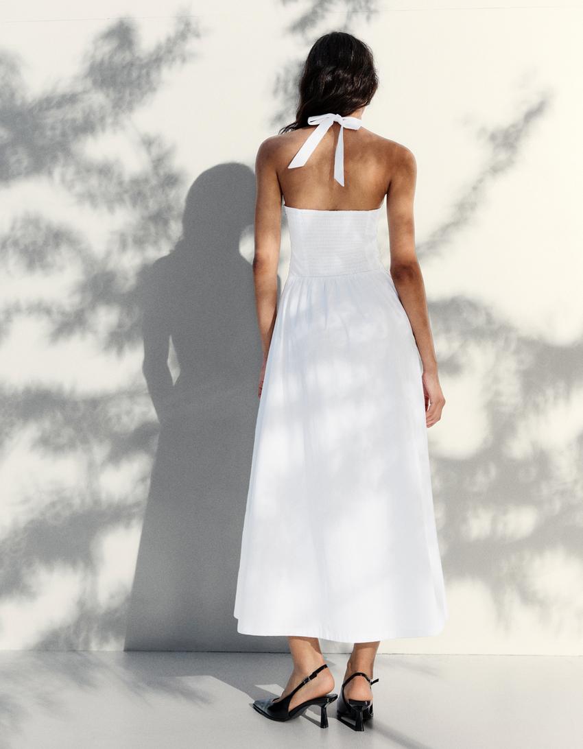 Vestido largo halter popelín-Blanco