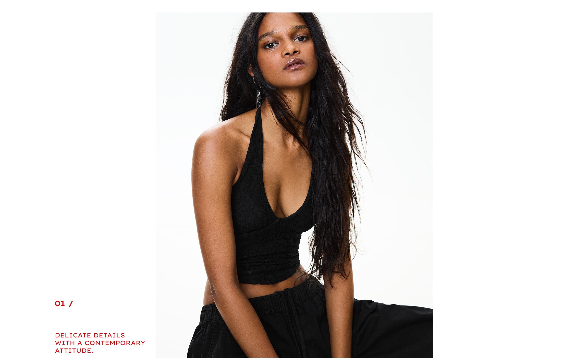 Lace corset halter top — Black