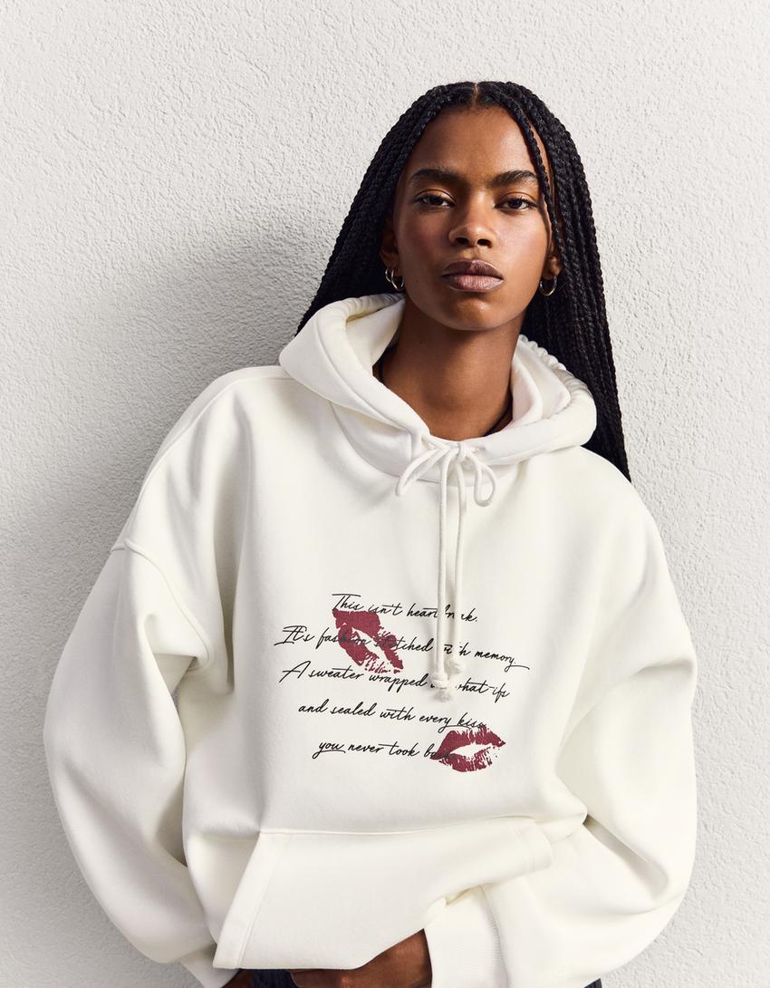 Sweatshirt capuz estampado-Cru