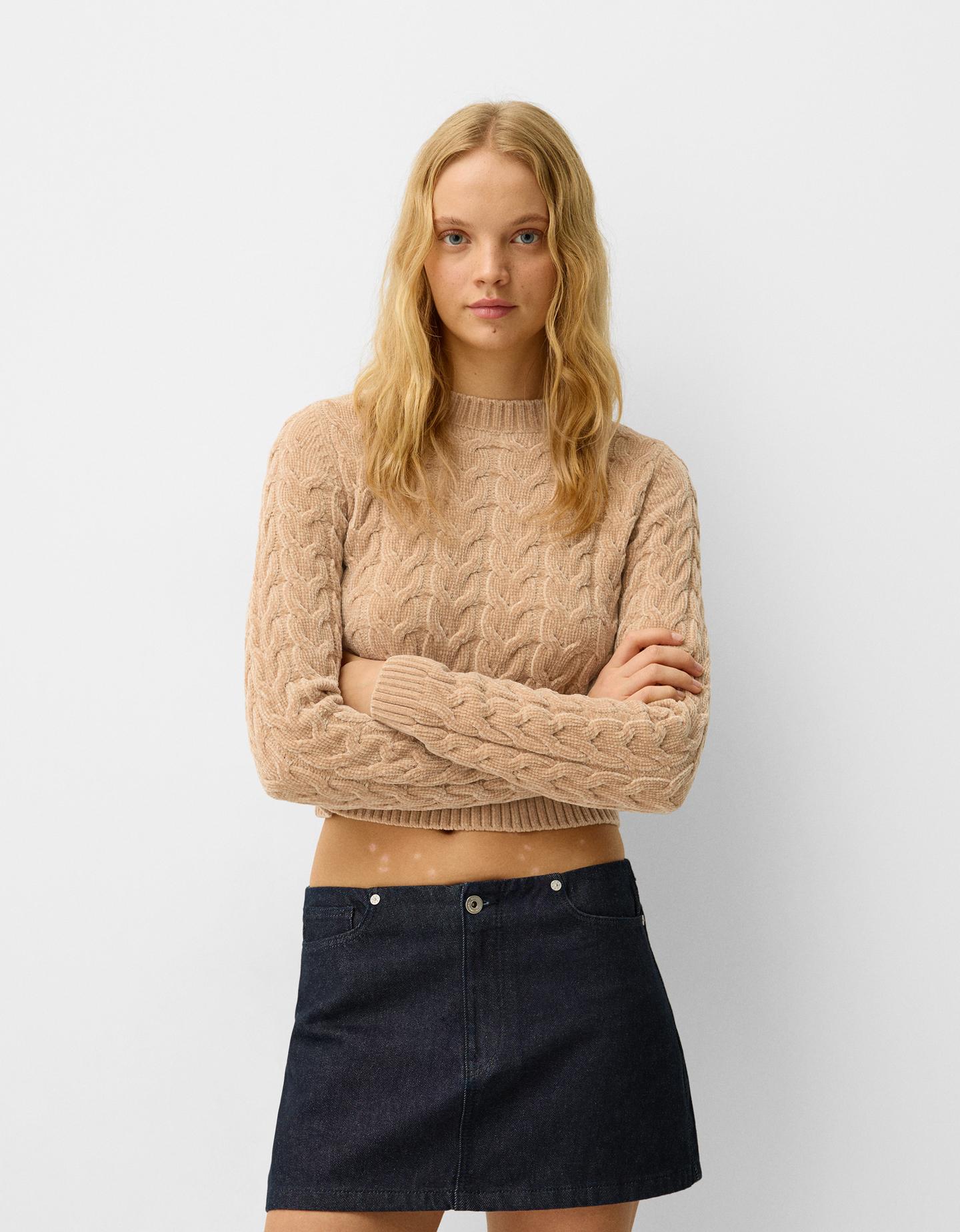 Bershka Chenille-Pullover Mit Flechtmuster Damen Xs Sandfarbe günstig online kaufen