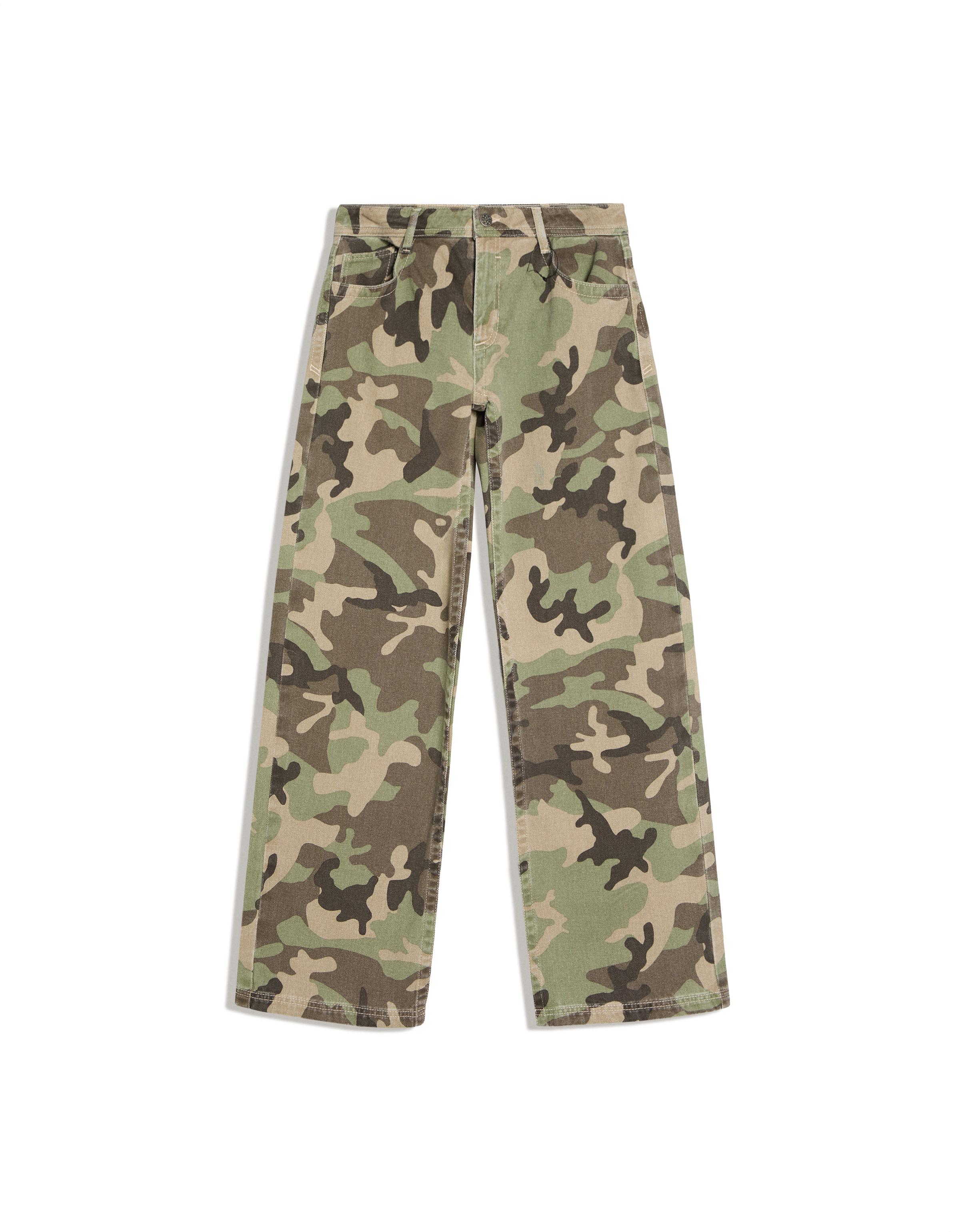 Printed straight-leg trousers — Khaki