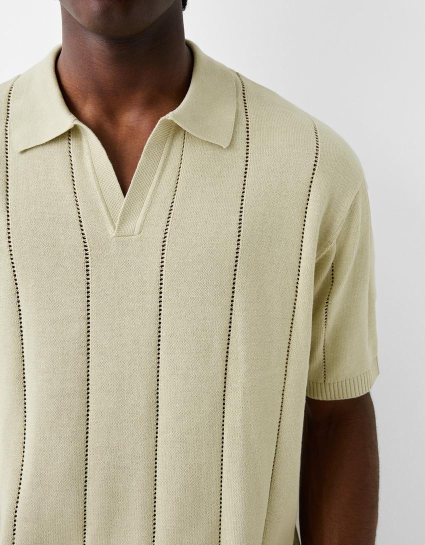 قميص بولو بأكمام قصيرة وملمس بارز-أخضر-5