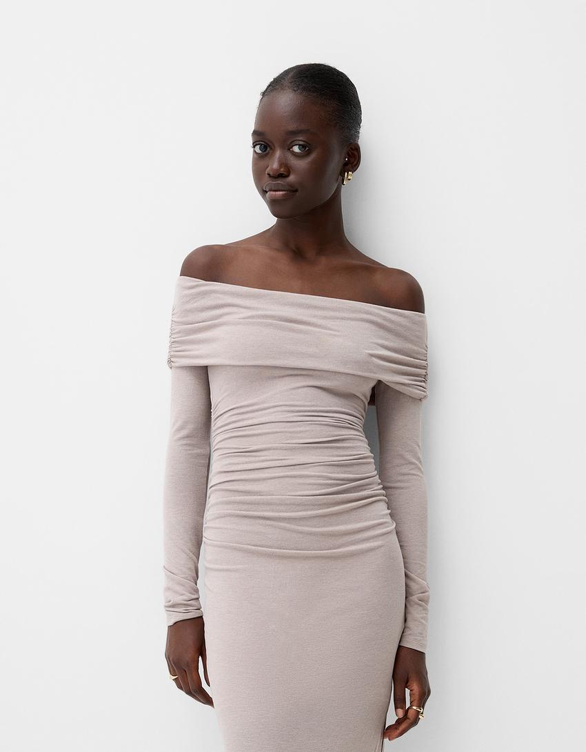 Bardot midi dress-Sand-3