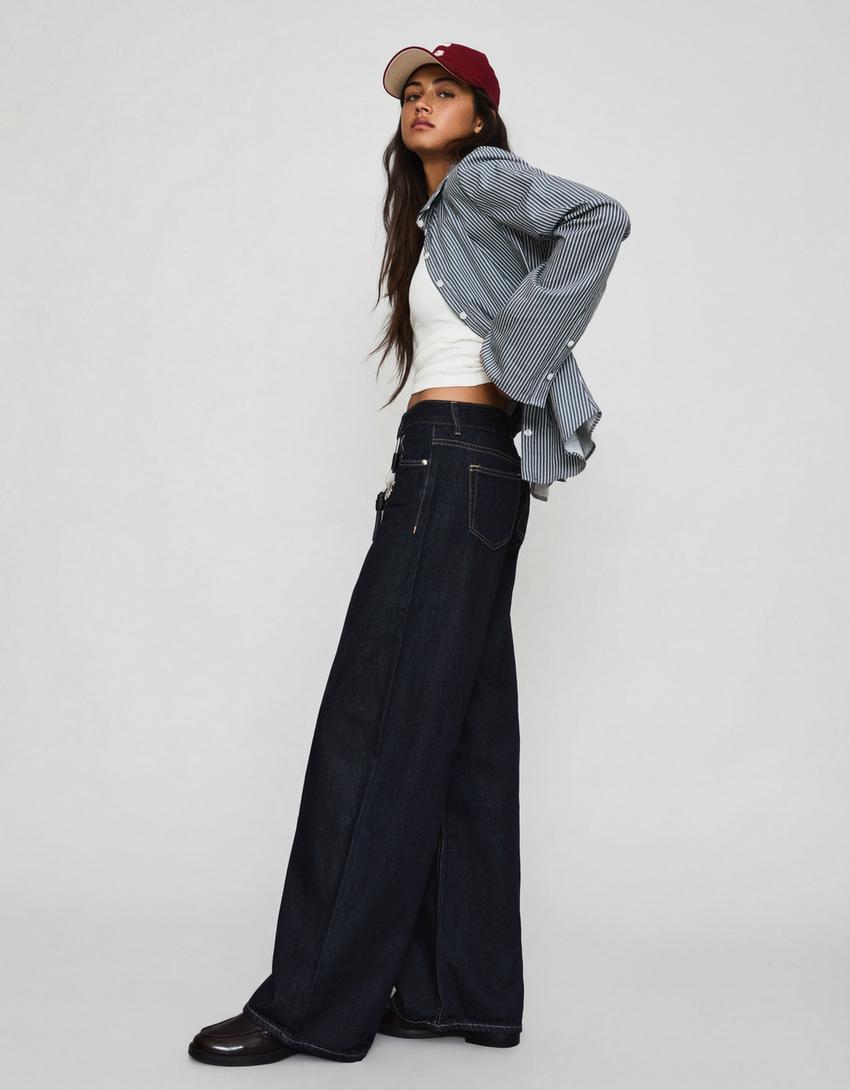 Jeans low-rise kaki lebar-Navy