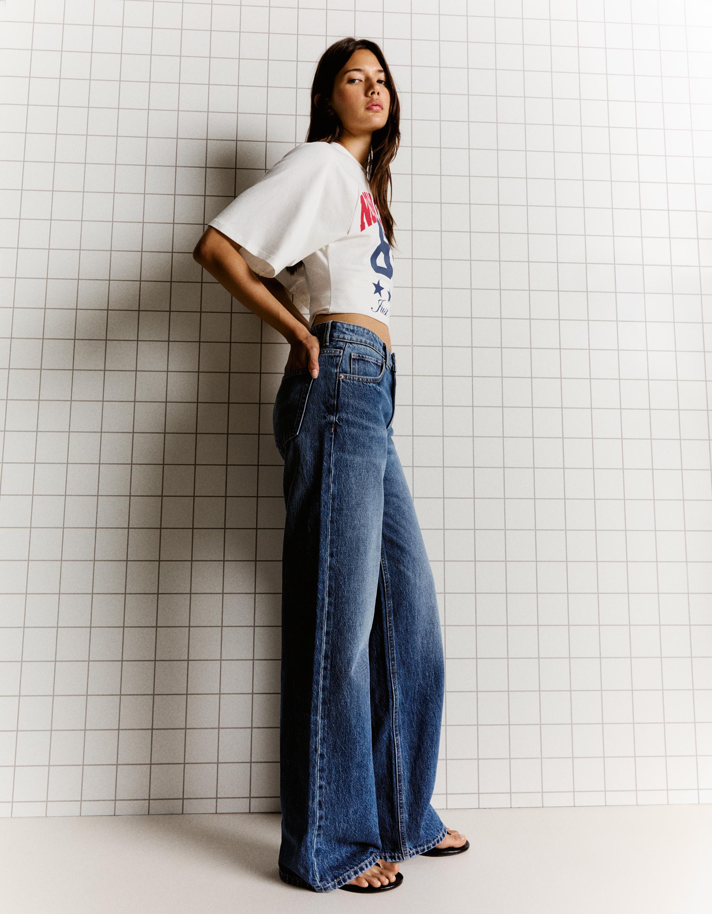 High-waist wide straight-leg jeans — Blue