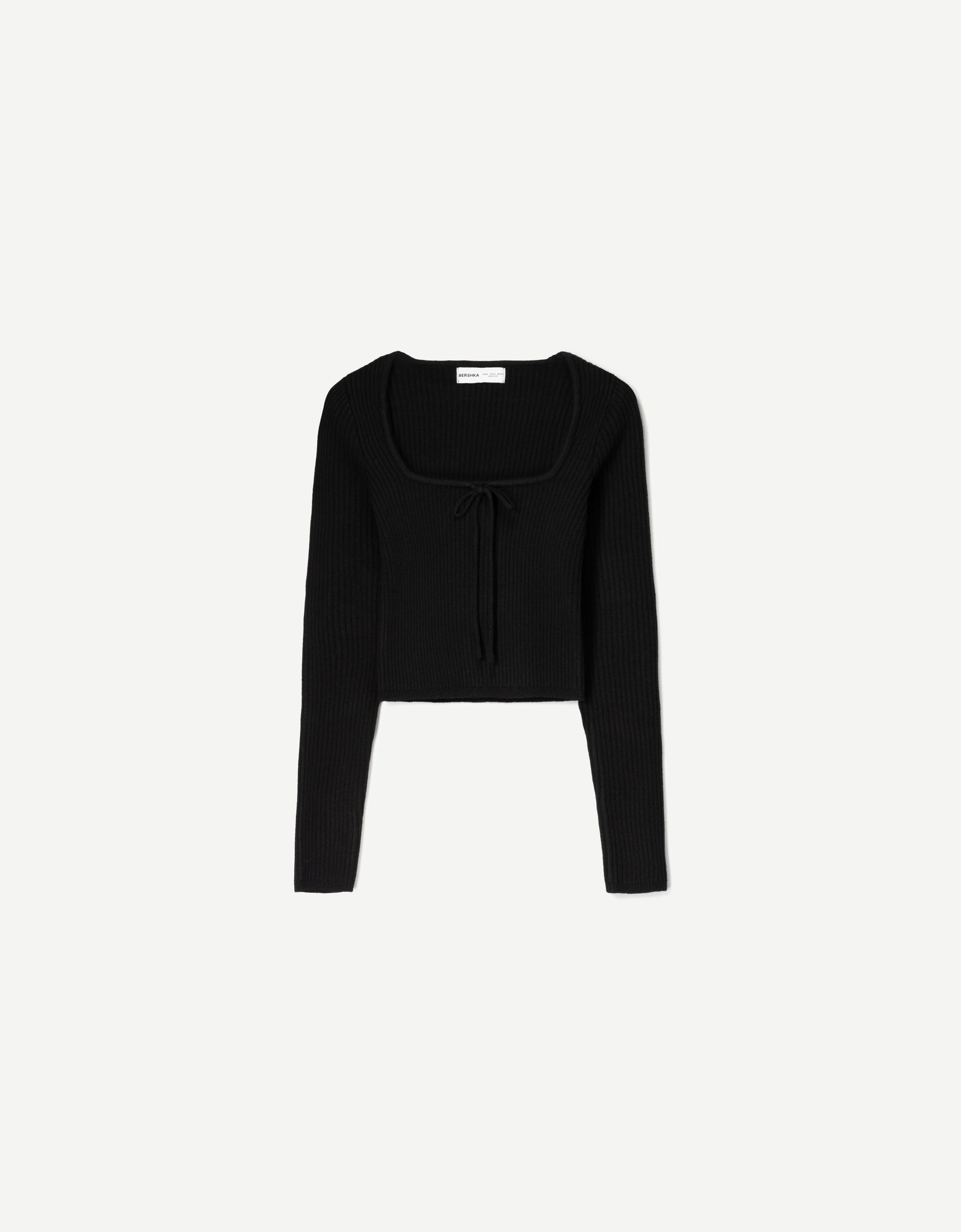 Bershka Pullover Mit Kastenausschnitt Und Schleife Damen S Schwarz