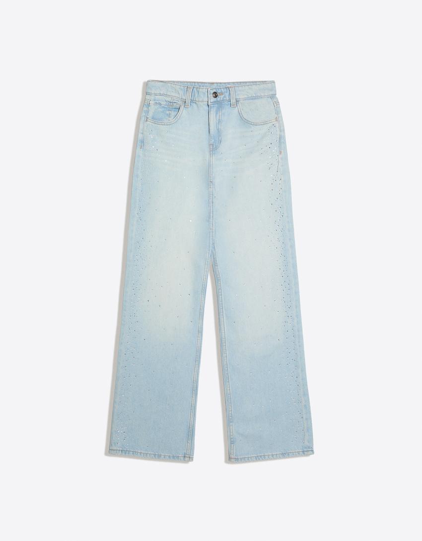 Shimmery high-waist straight-leg jeans-Light blue
