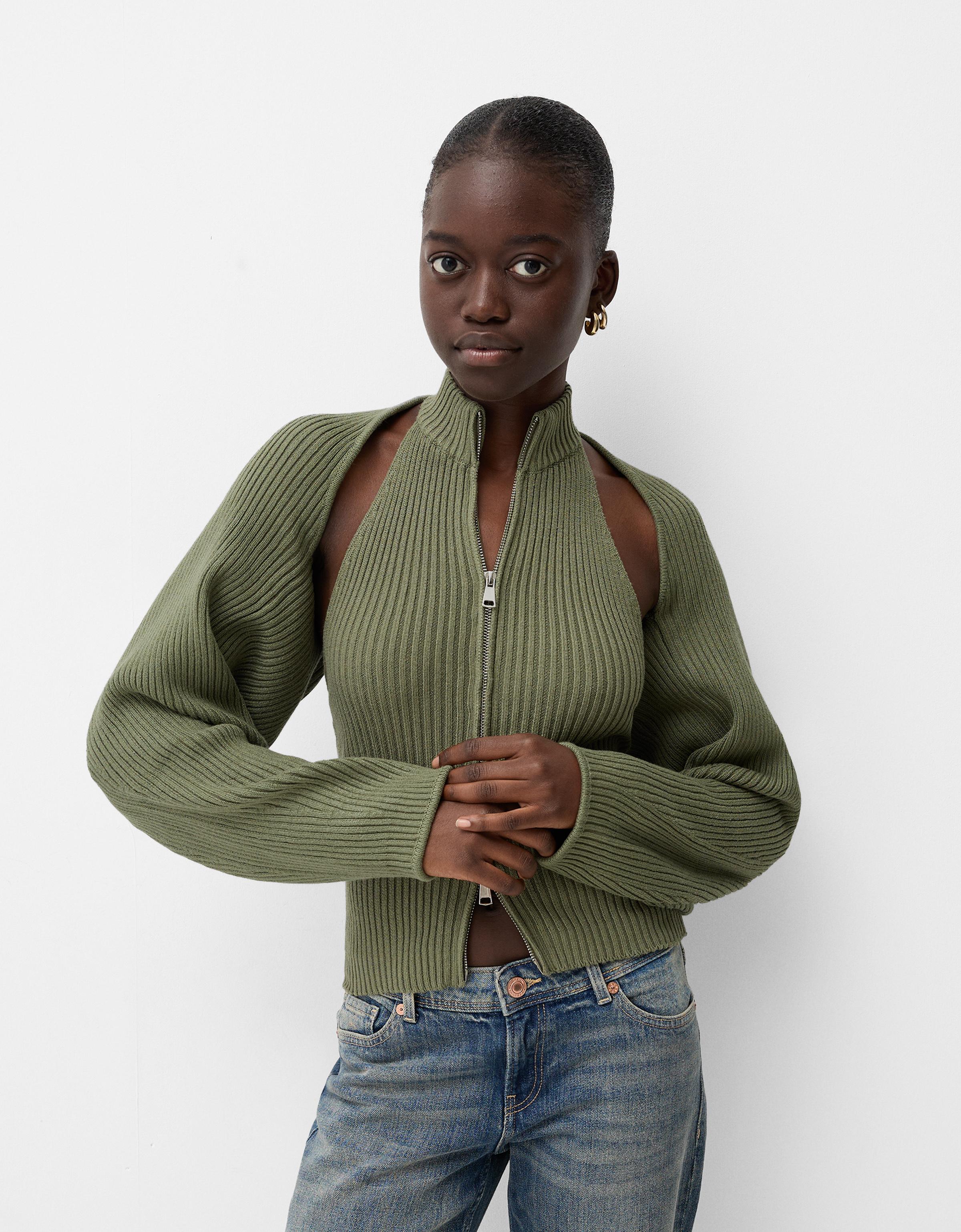 Bershka Cardigan-Top Mit Rollkragen Damen S Khaki