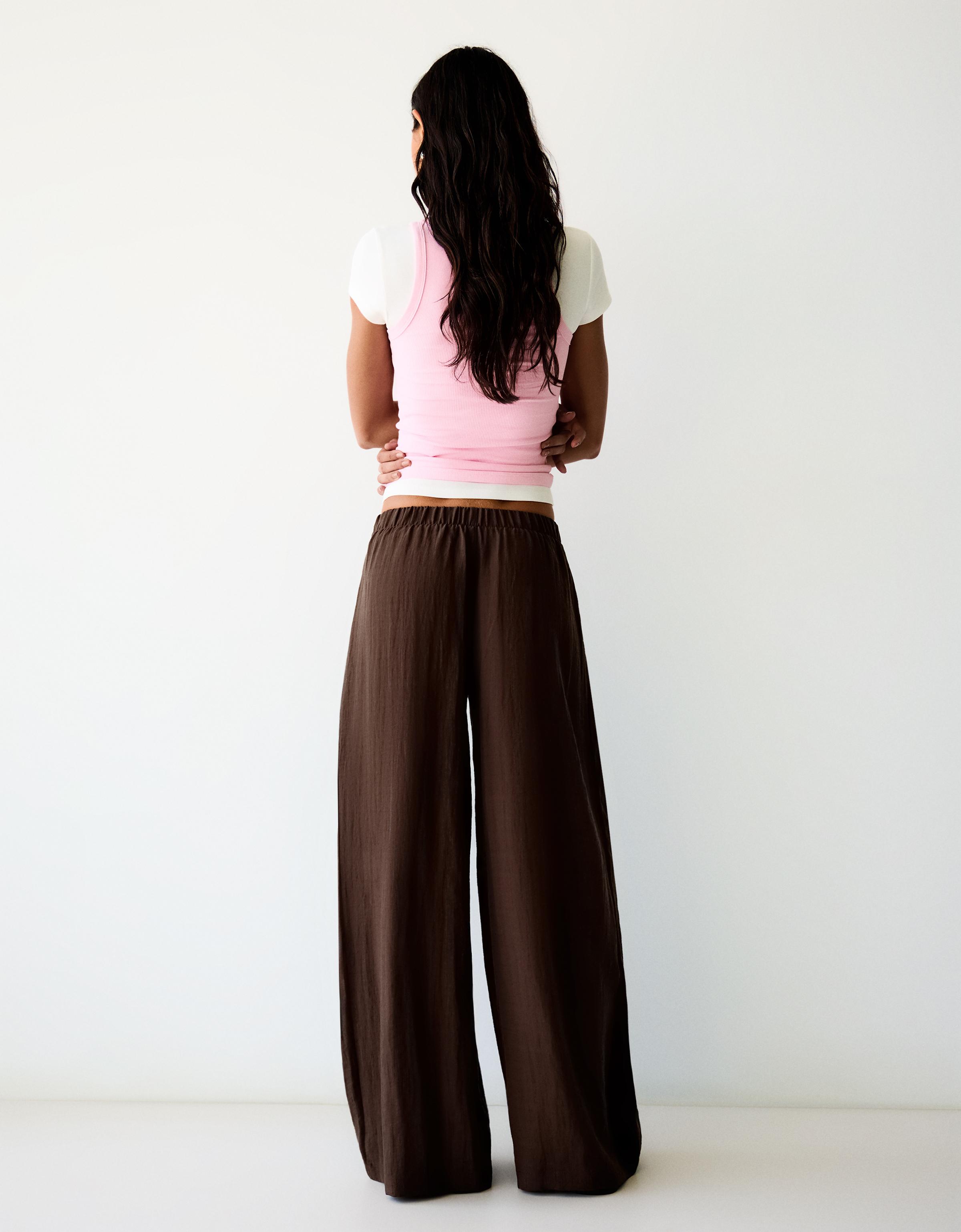 Rustic wide-leg pleated trousers — Brown