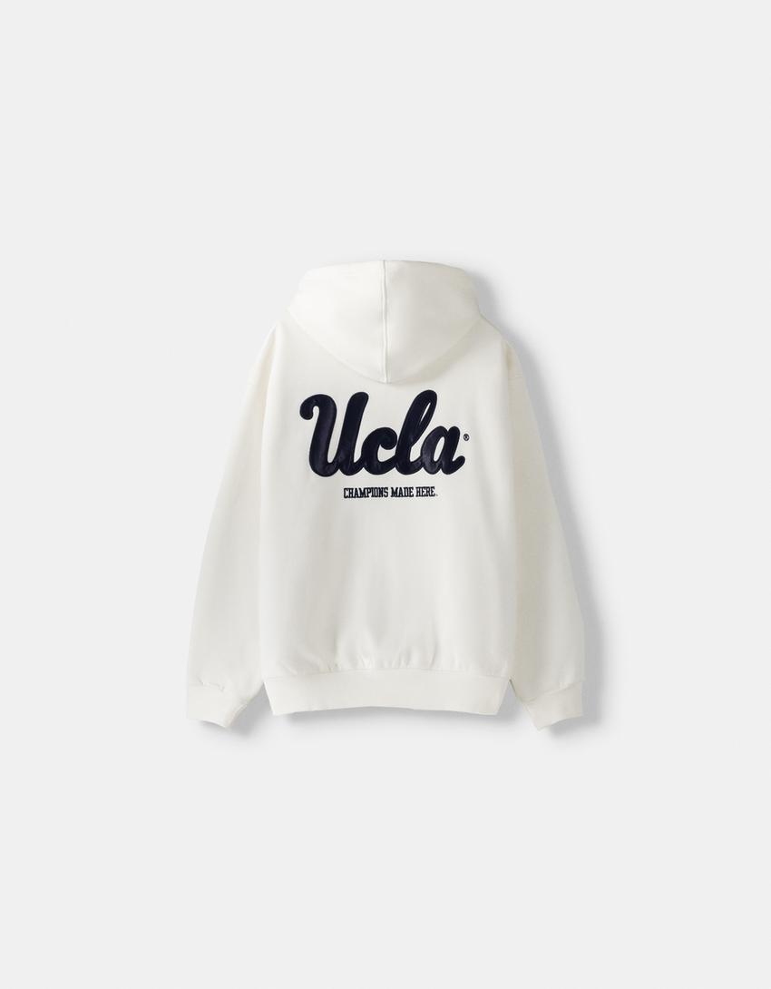 Embroidered UCLA zip-up hoodie-White-5