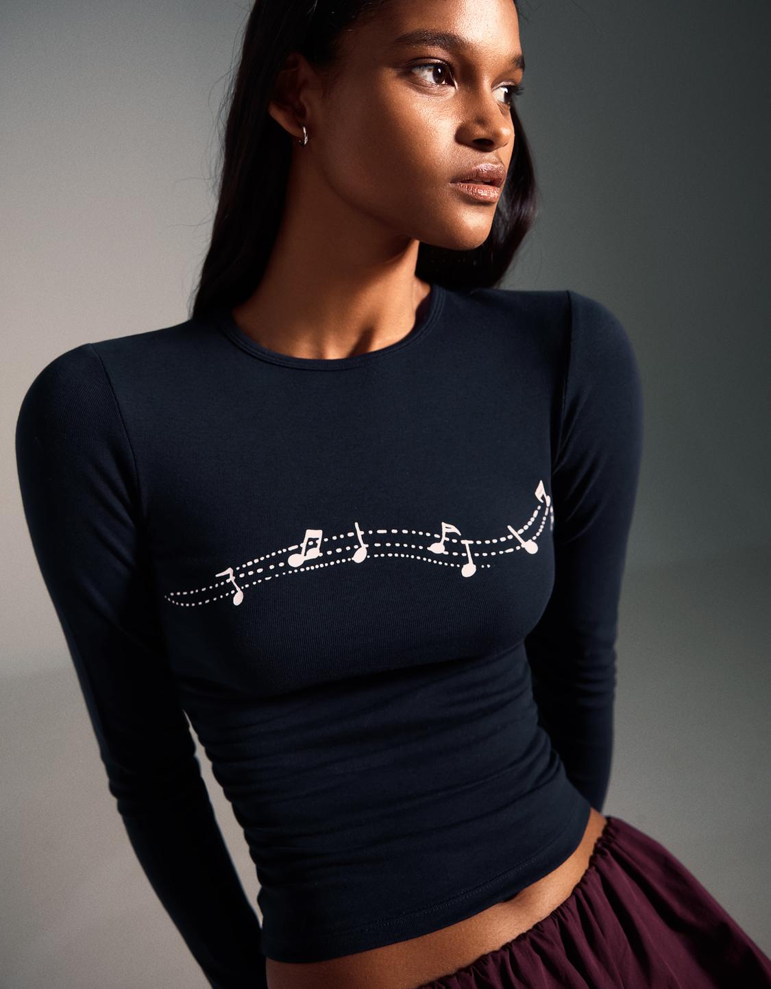 T-shirt à manches longues froncé imprimé