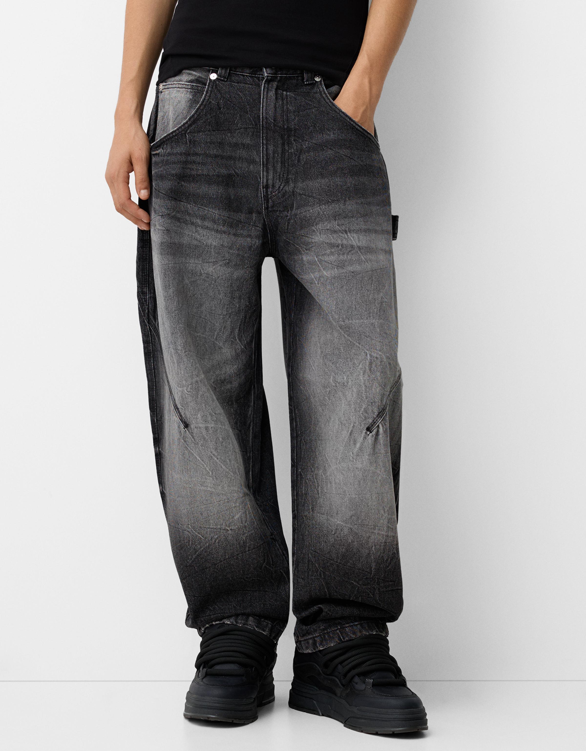 Bershka Baggy Balloon Jeans Herren 40 Schwarz