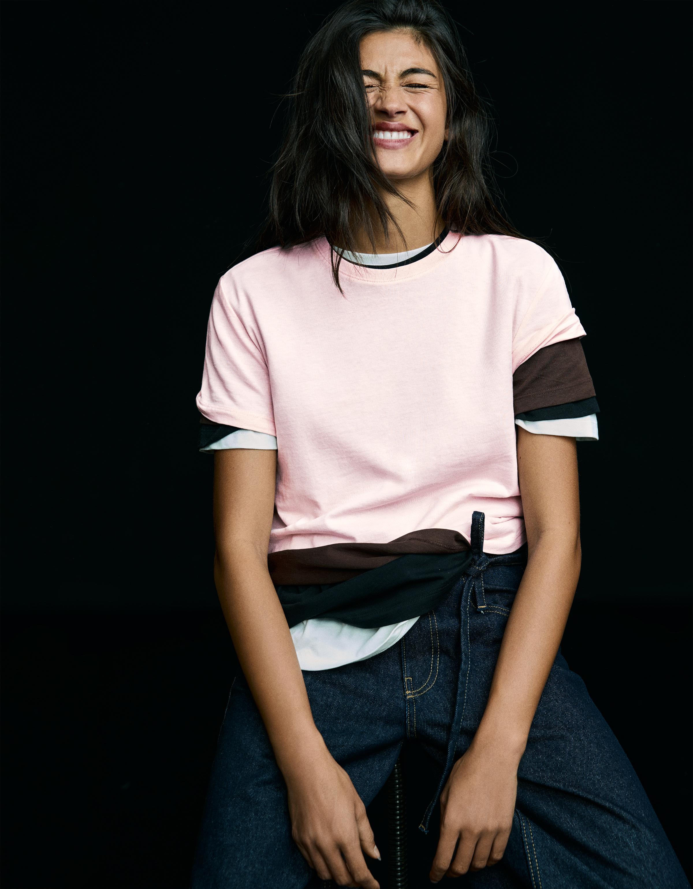 Bershka Basic-T-Shirt Mit Kurzen Ärmeln Damen M Rosa