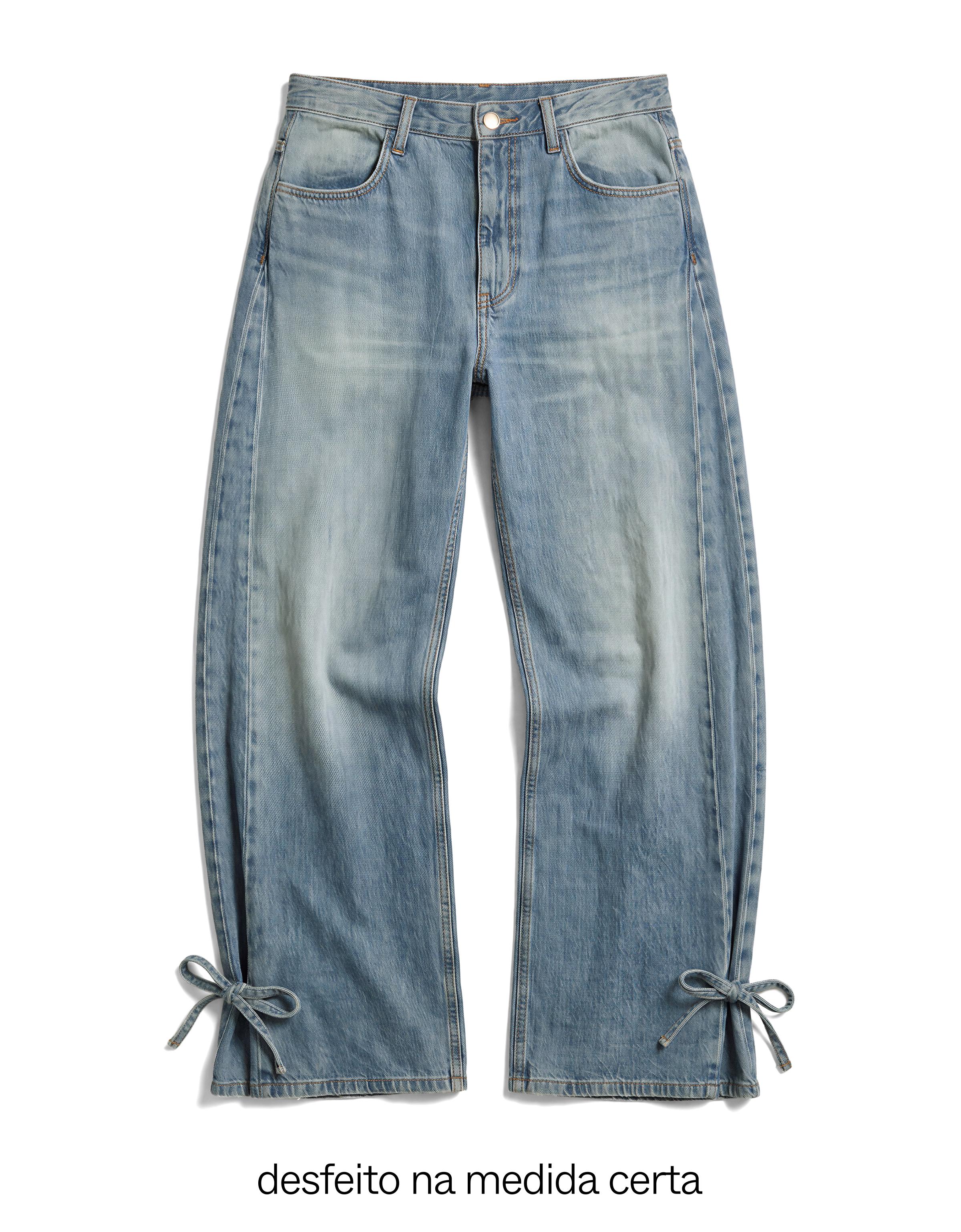 High-waist barrel jeans with ties — Light blue