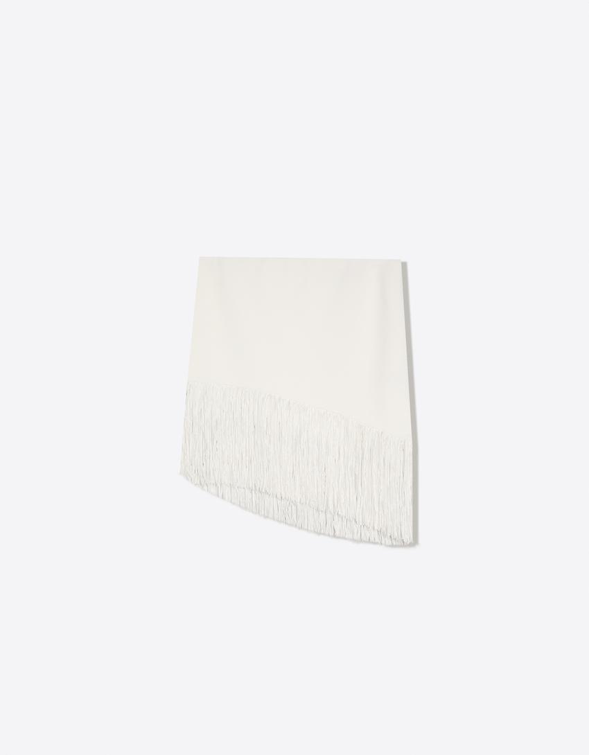 Fringed strapless top-Off white
