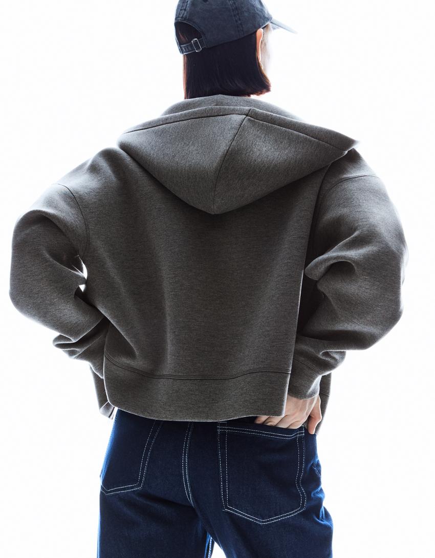 Sweatshirt ritsleting oversize efek karet sintetis-Abu-abu