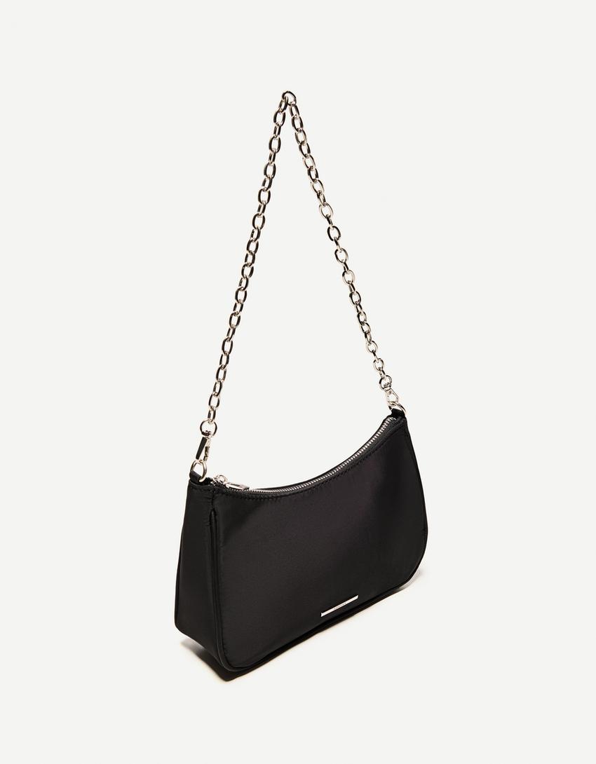 Geantă crossbody multi-way satinată lanț-Negru
