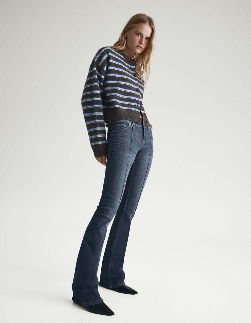 Jeans bootcut taille basse-Bleu lavé