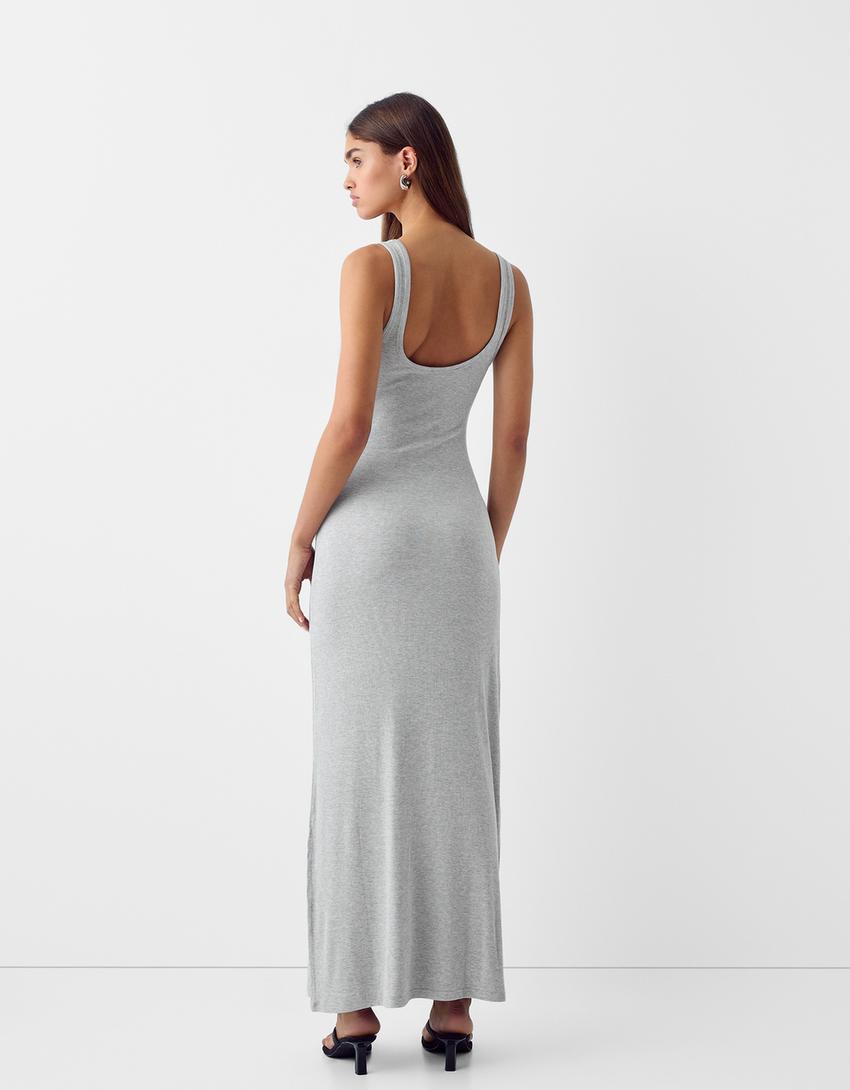 Ribbed dress with straps-Grey-2