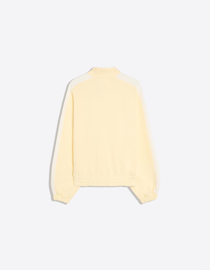 Long sleeve stand-up collar sweatshirt with clasp fasteners-Yellow