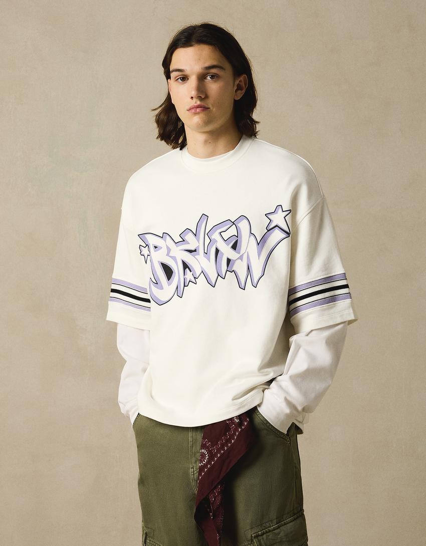 Maglietta a maniche corte oversize con stampa-Bianco