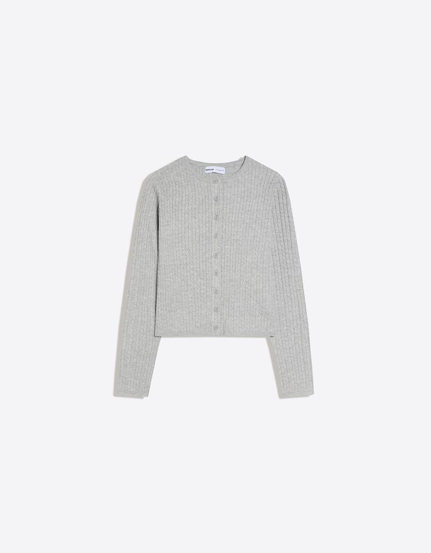 Braided button-up cardigan-Grey