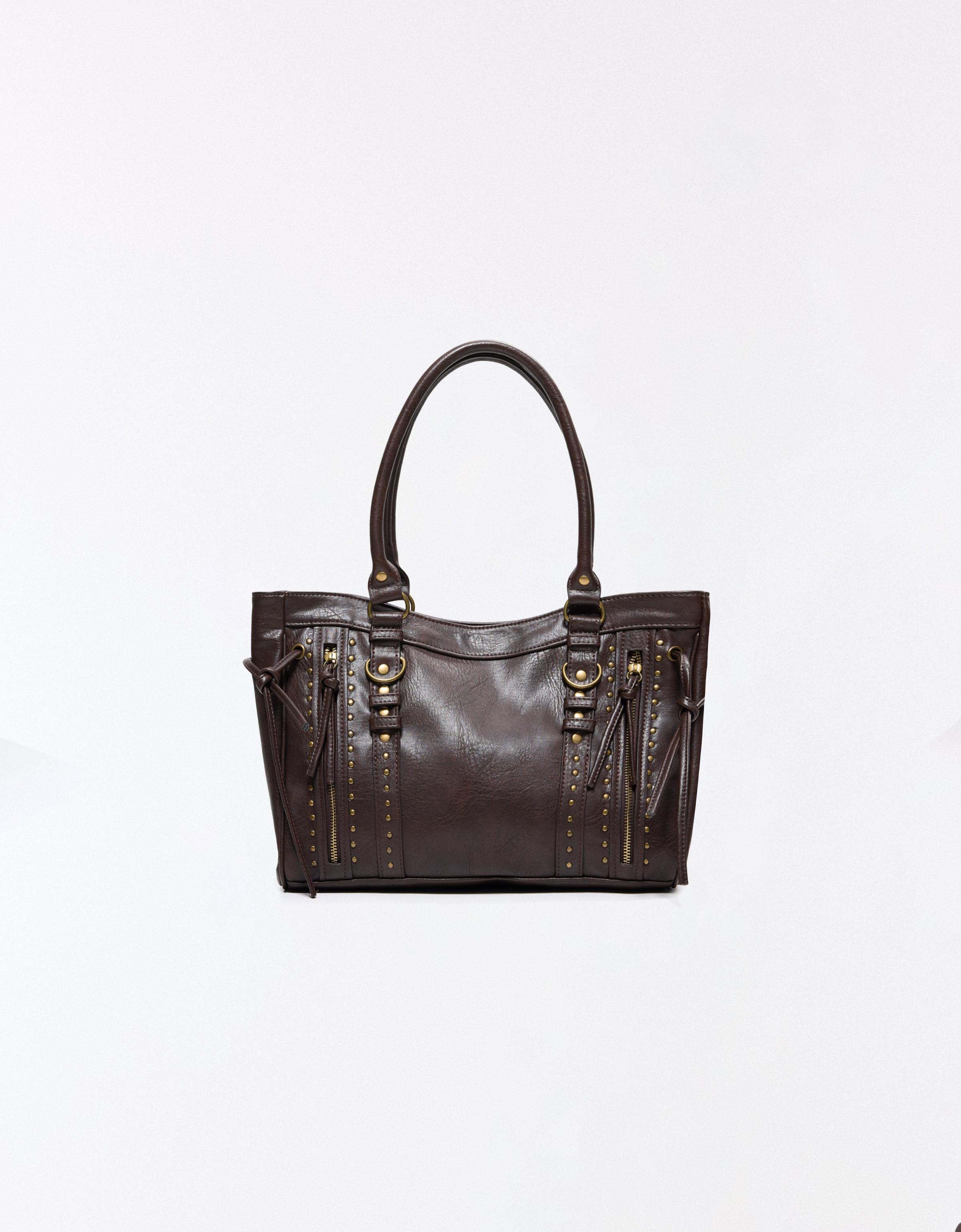 Zip and stud bag — Brown