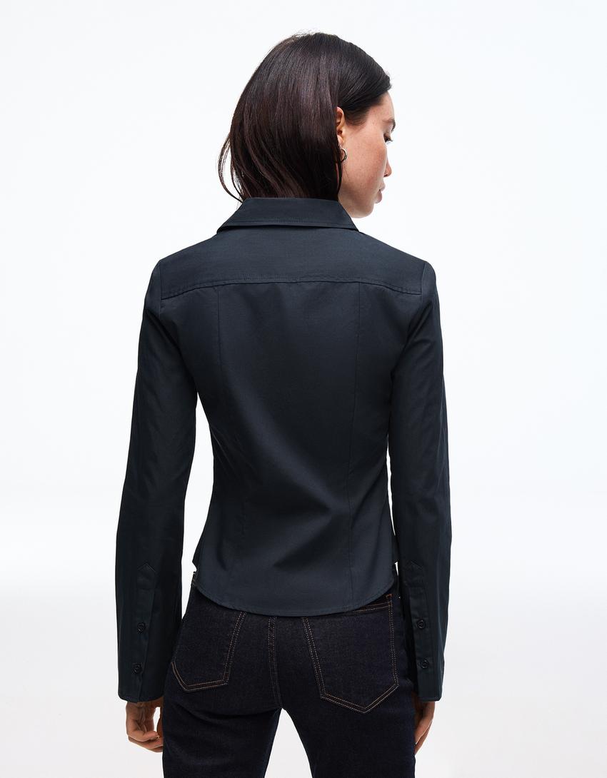 Fitted shirt with flared sleeves-Navy