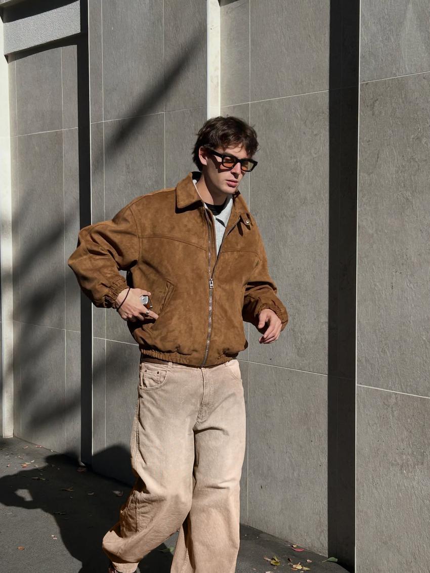 Jacke in Wildlederoptik-Sandfarbe