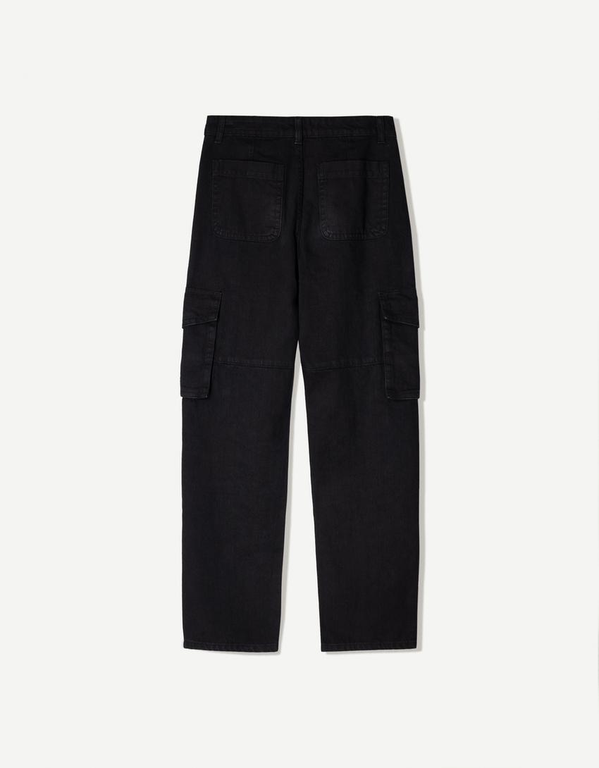 Straight-leg cargo jeans-Black-4