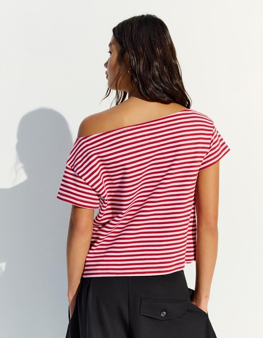 Asymmetrisches T-Shirt mit Print-Rosa