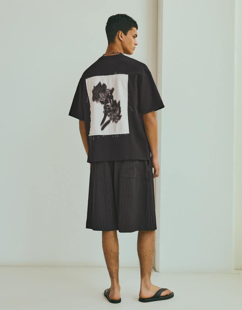 Plush interlock printed T-shirt-Black