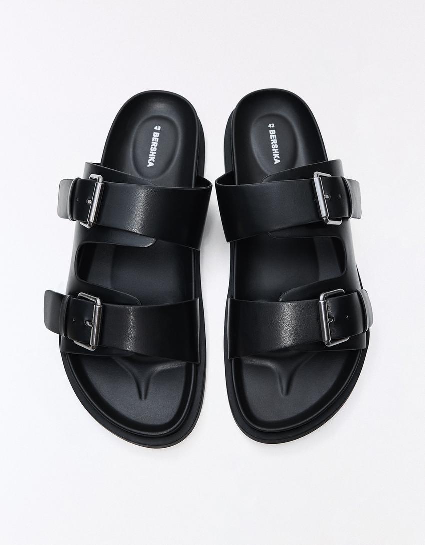 Sandales plates à boucles-Noir