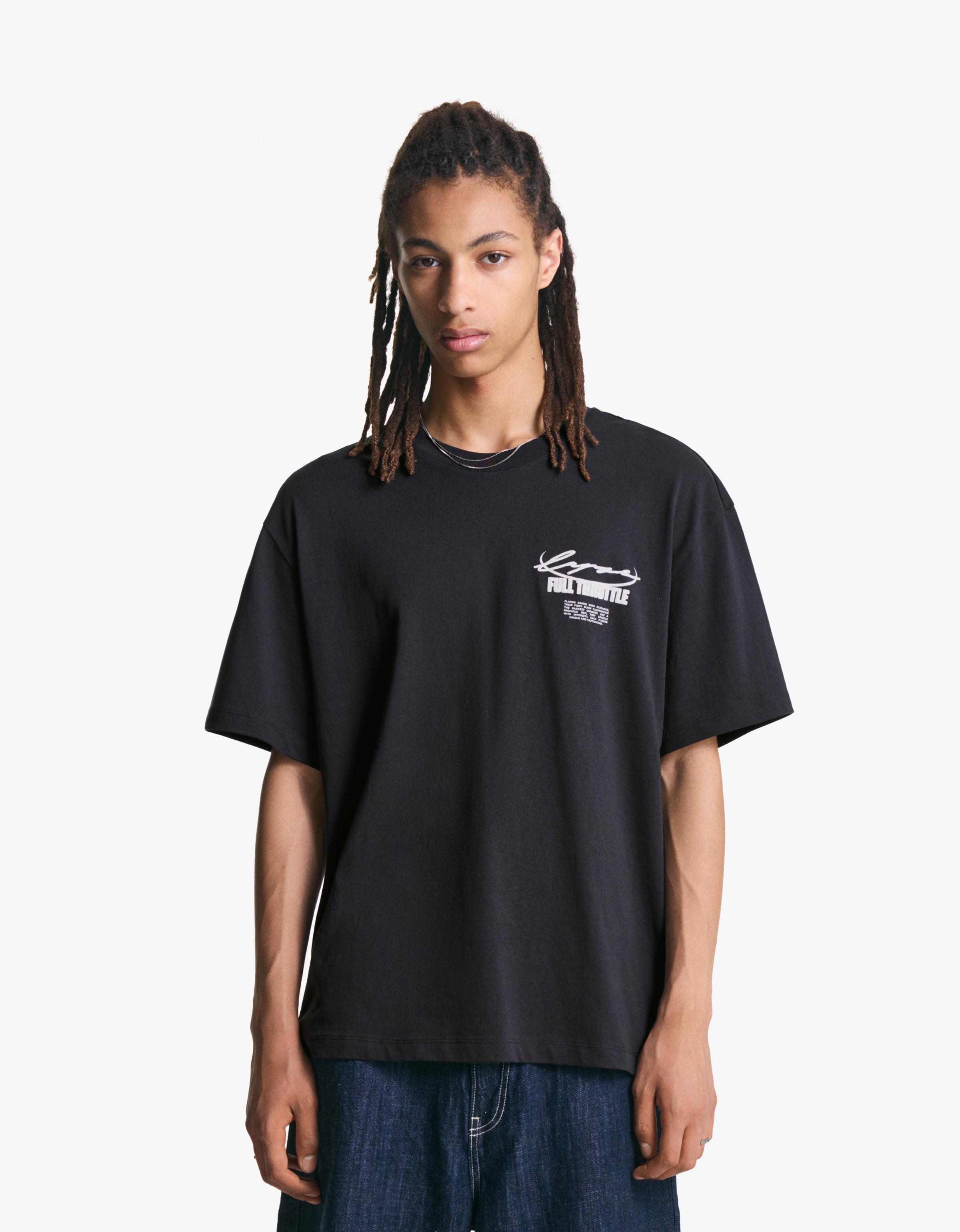 Bershka T-Shirt Mit Print Und Kurzen Ärmeln Herren M Schwarz