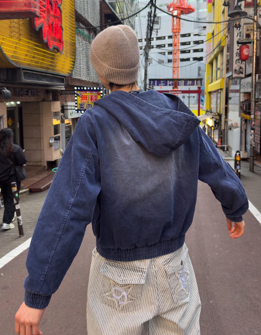 Boxy kurtka sztruksowa z kapturem-Ciemnoniebieski