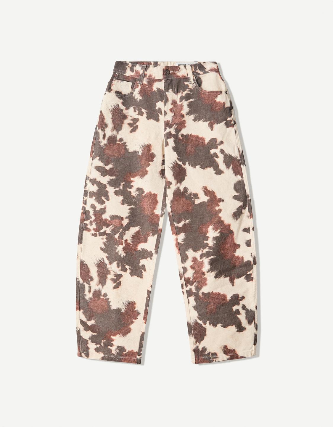 Animal print barrel trousers