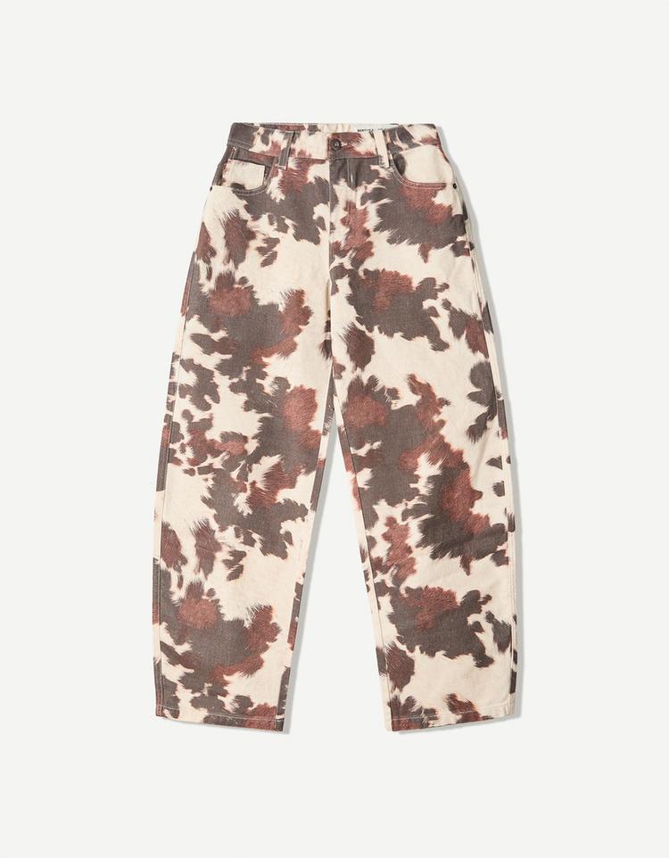 Animal print barrel trousers
