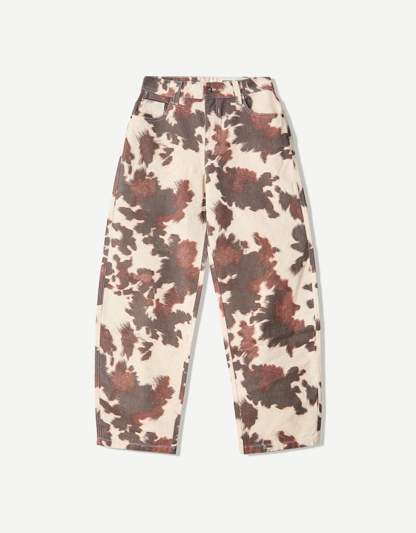 Pantalon barrel imprimé animal-Marron-4