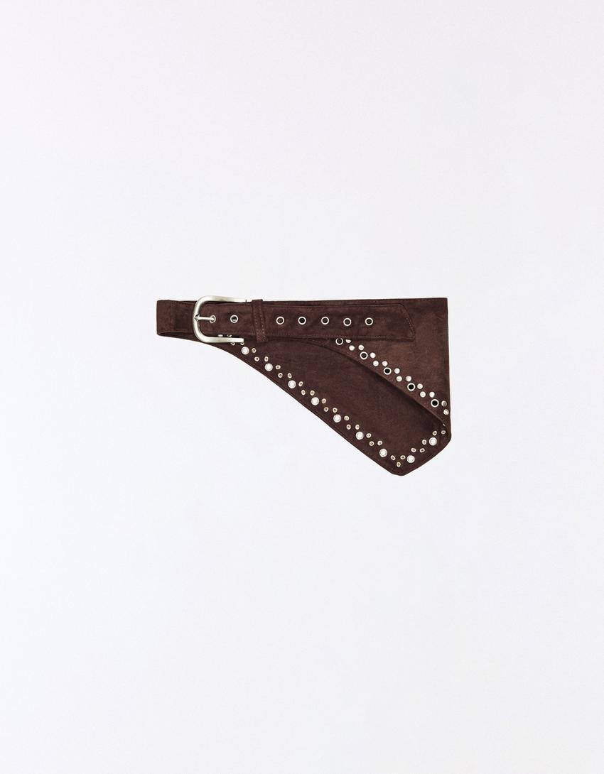 Asymmetric studded belt-Brown
