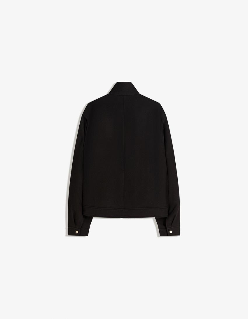 Felt texture jacket with zip-Black