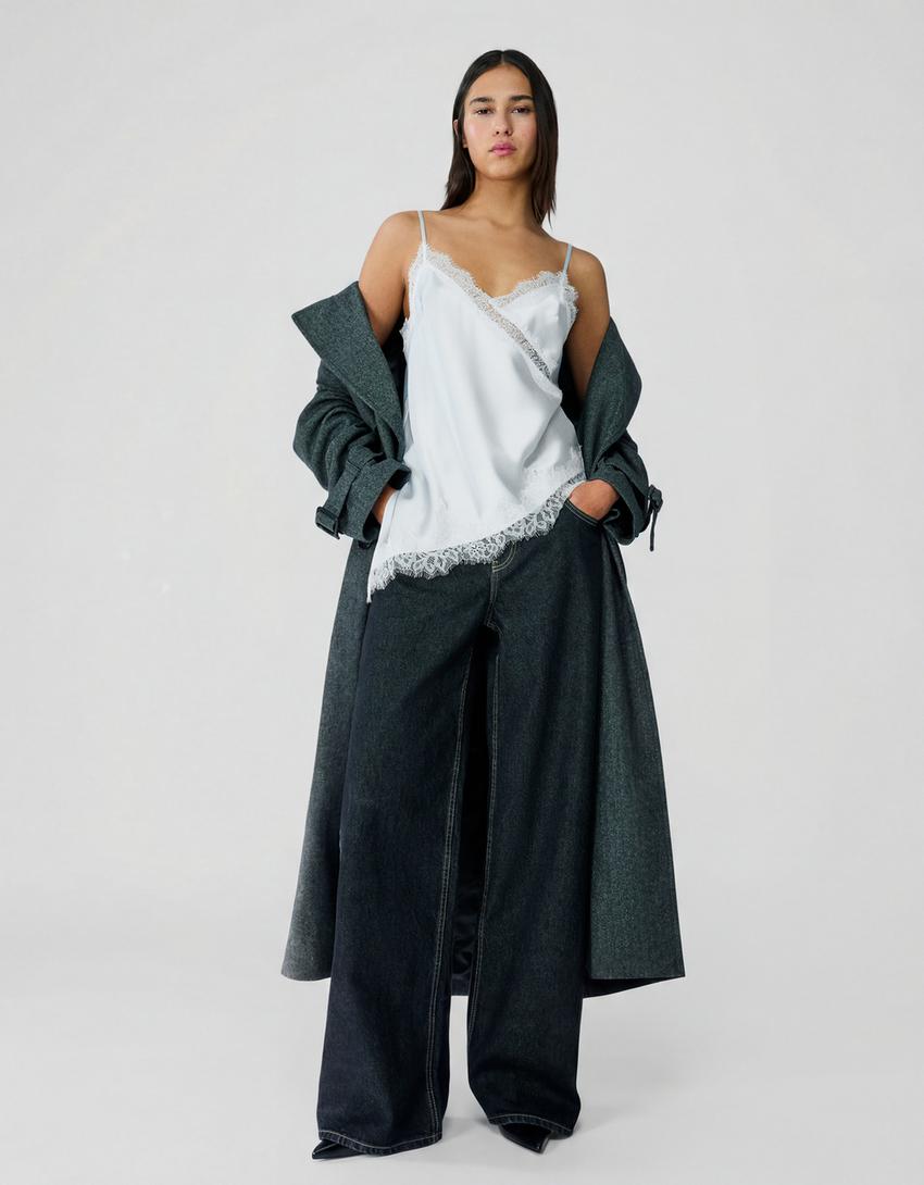 Top tirantes asimétrico satinado-Azul claro