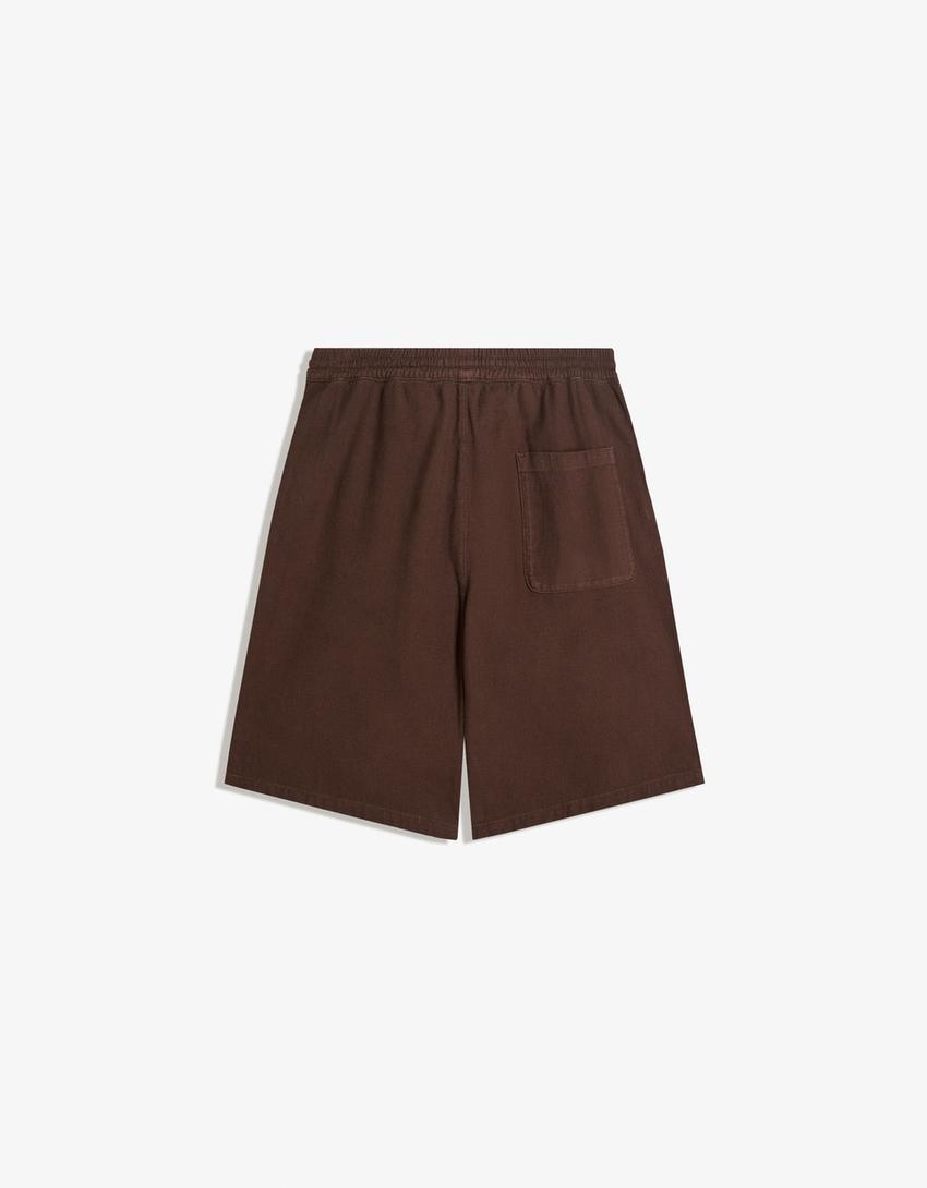 Rustic jogger skater shorts-Brown-4