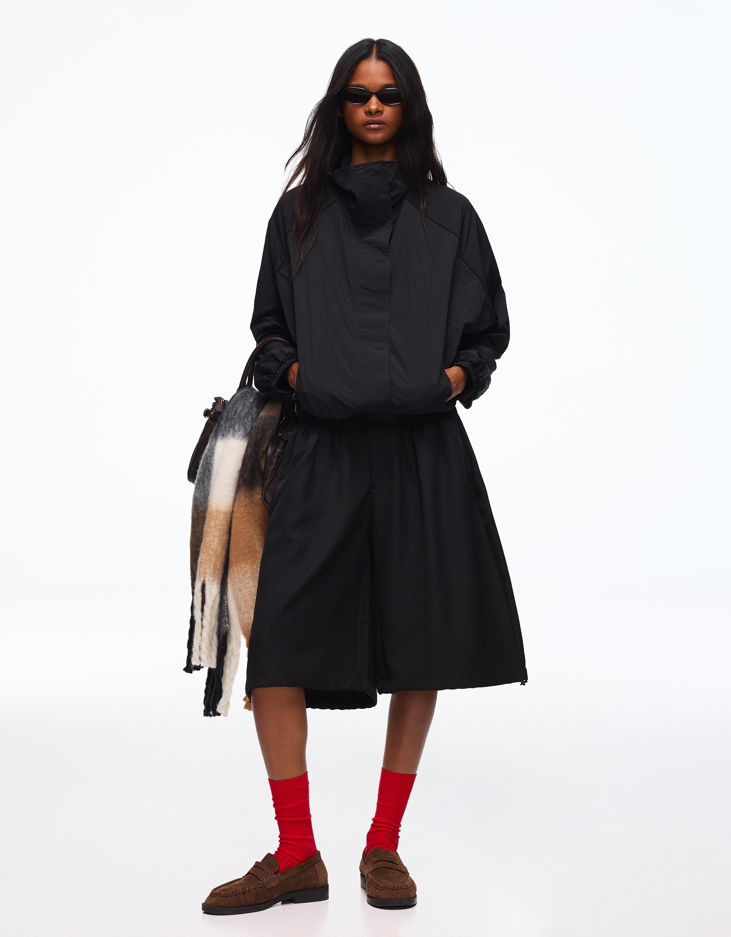 Oversize nylon batwing sleeve jacket