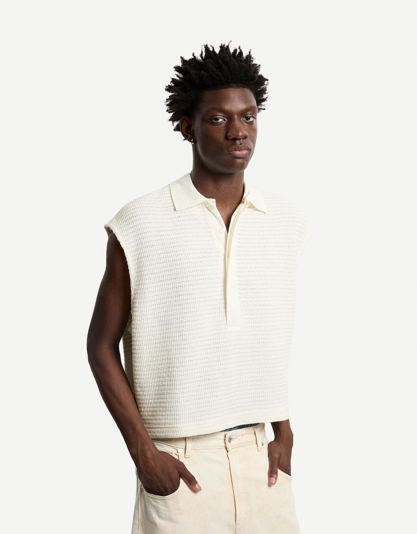 Chaleco cuello polo-Blanco roto-0