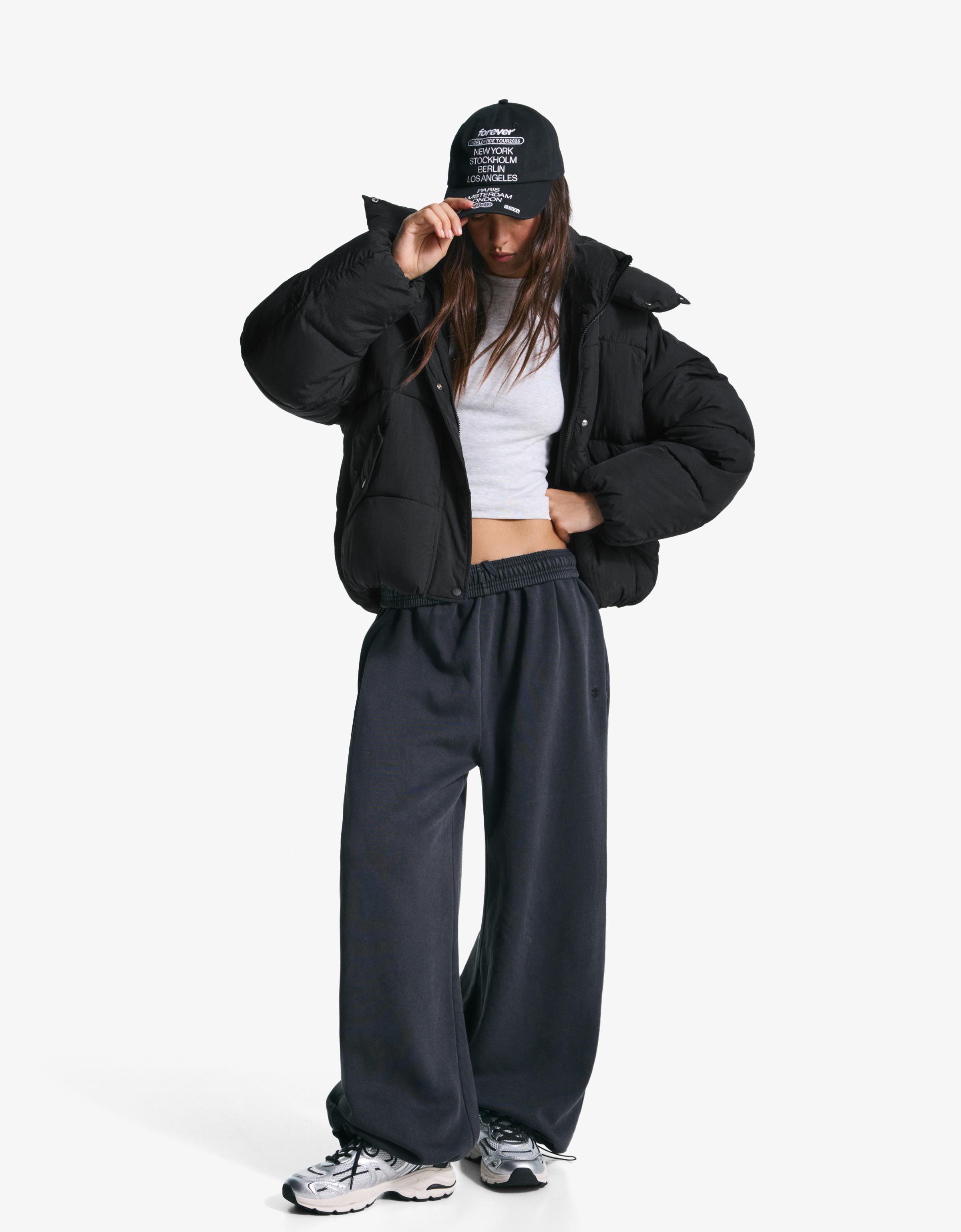 Bershka Puffy-Jacke Mit Kapuze Damen Xs Schwarz