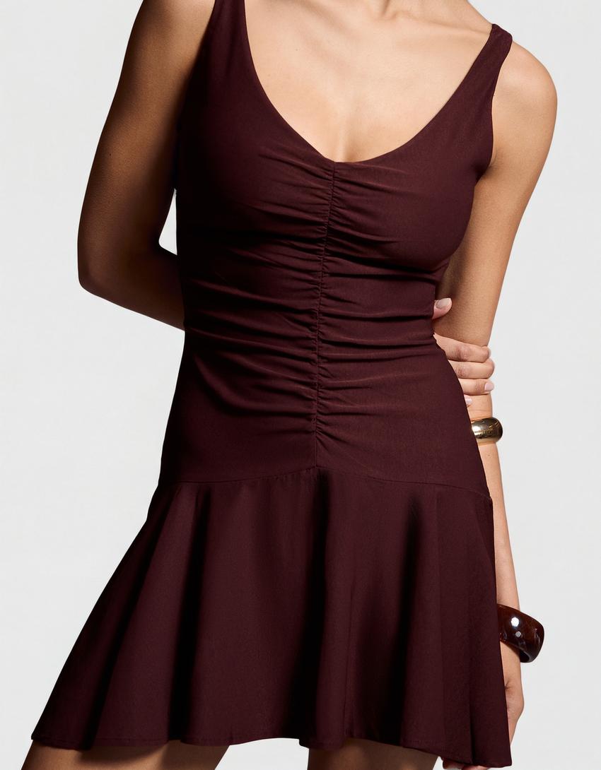 Ruched mini dress-Brown