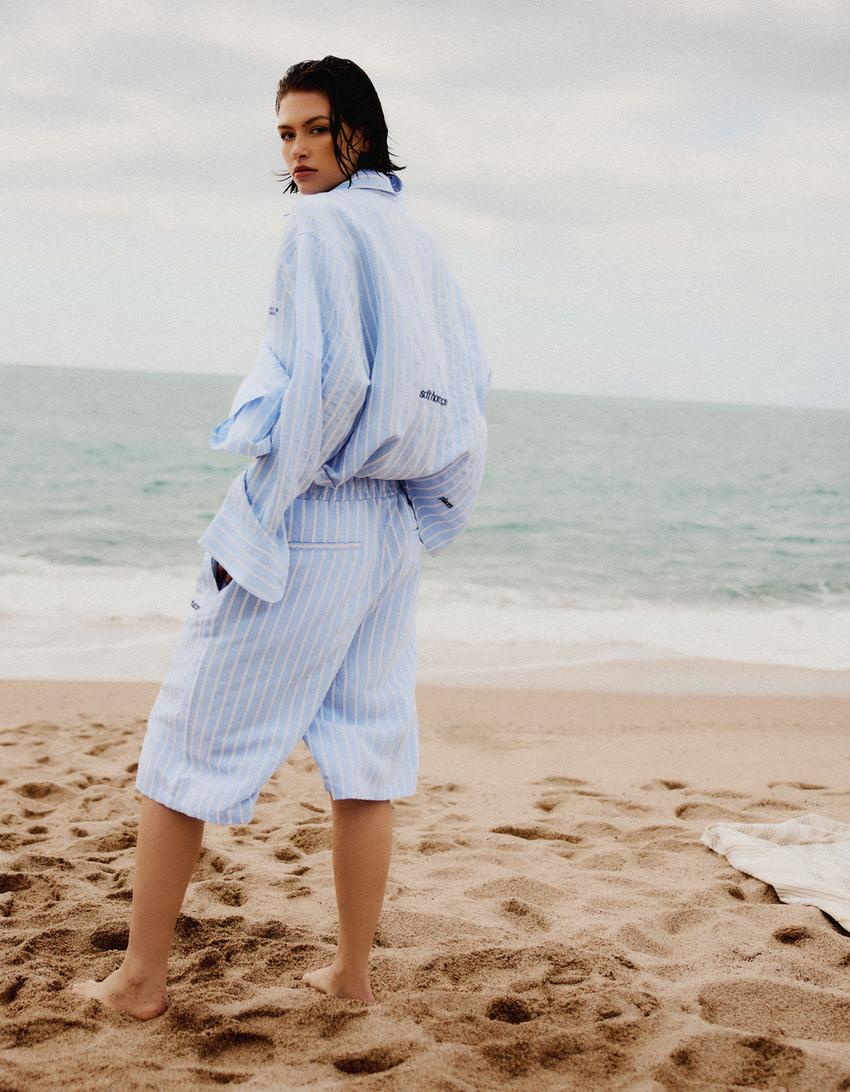 Striped long sleeve shirt-Light blue