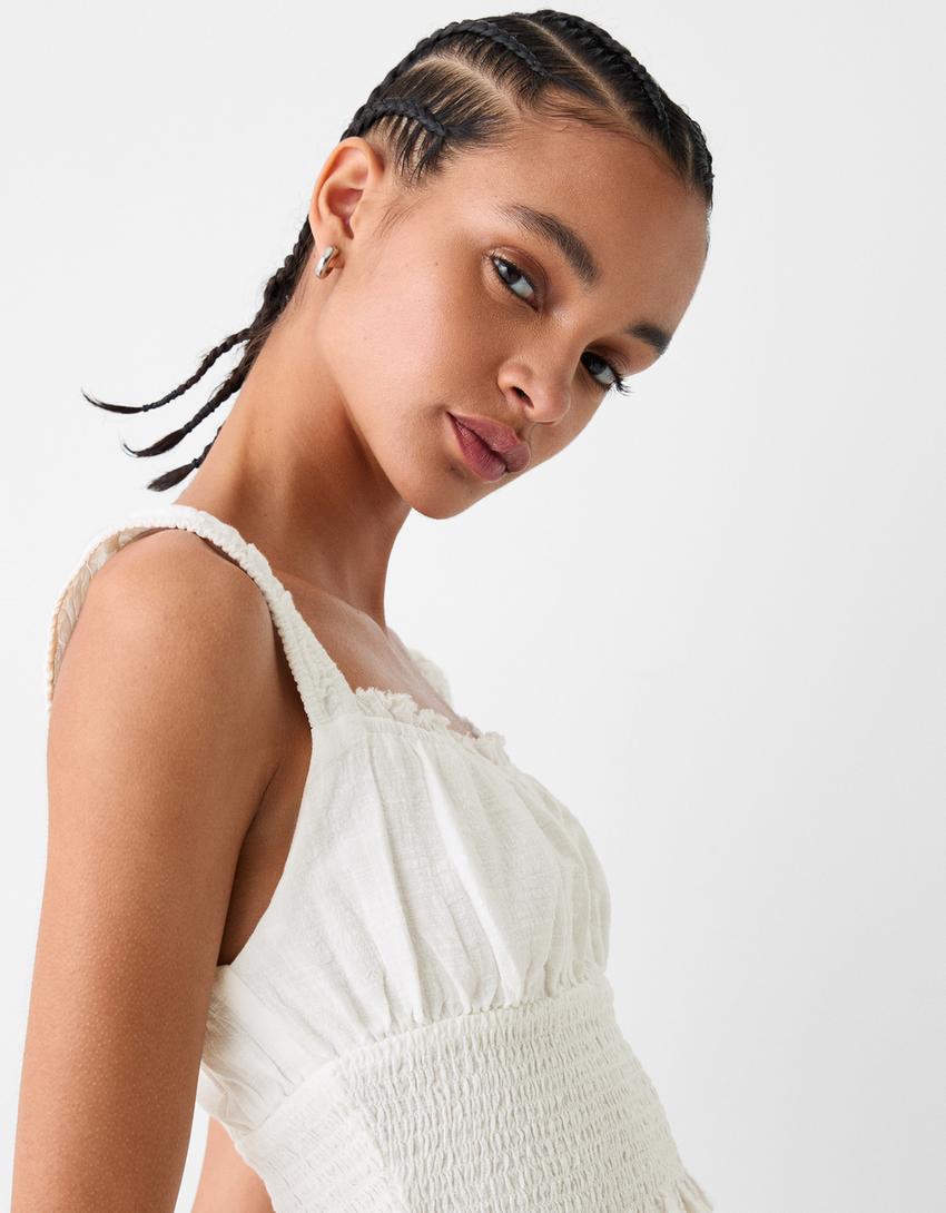 Rustic fabric gathered top-Off white-2